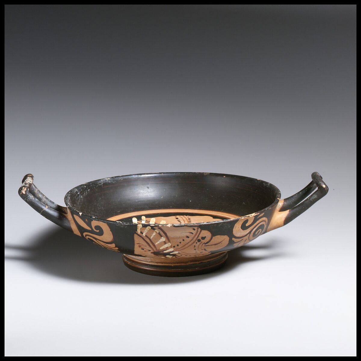Terracotta stemless kylix (drinking cup), Attributed to the St. Antimo Group, Terracotta, Greek, South Italian, Campanian 