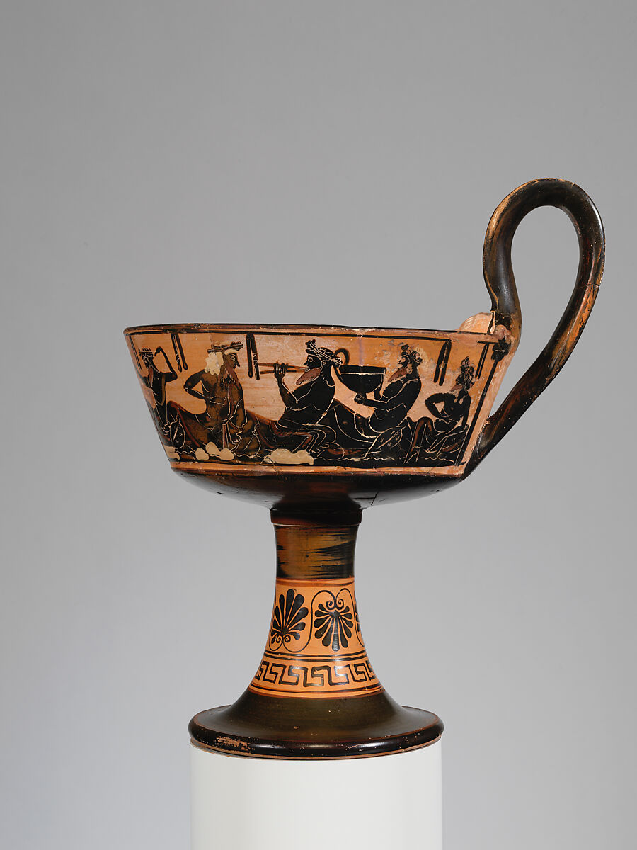 Terracotta one-handled kantharos (drinking cup), Attributed to the Class of the One-handled Kantharoi, Terracotta, Greek, Attic