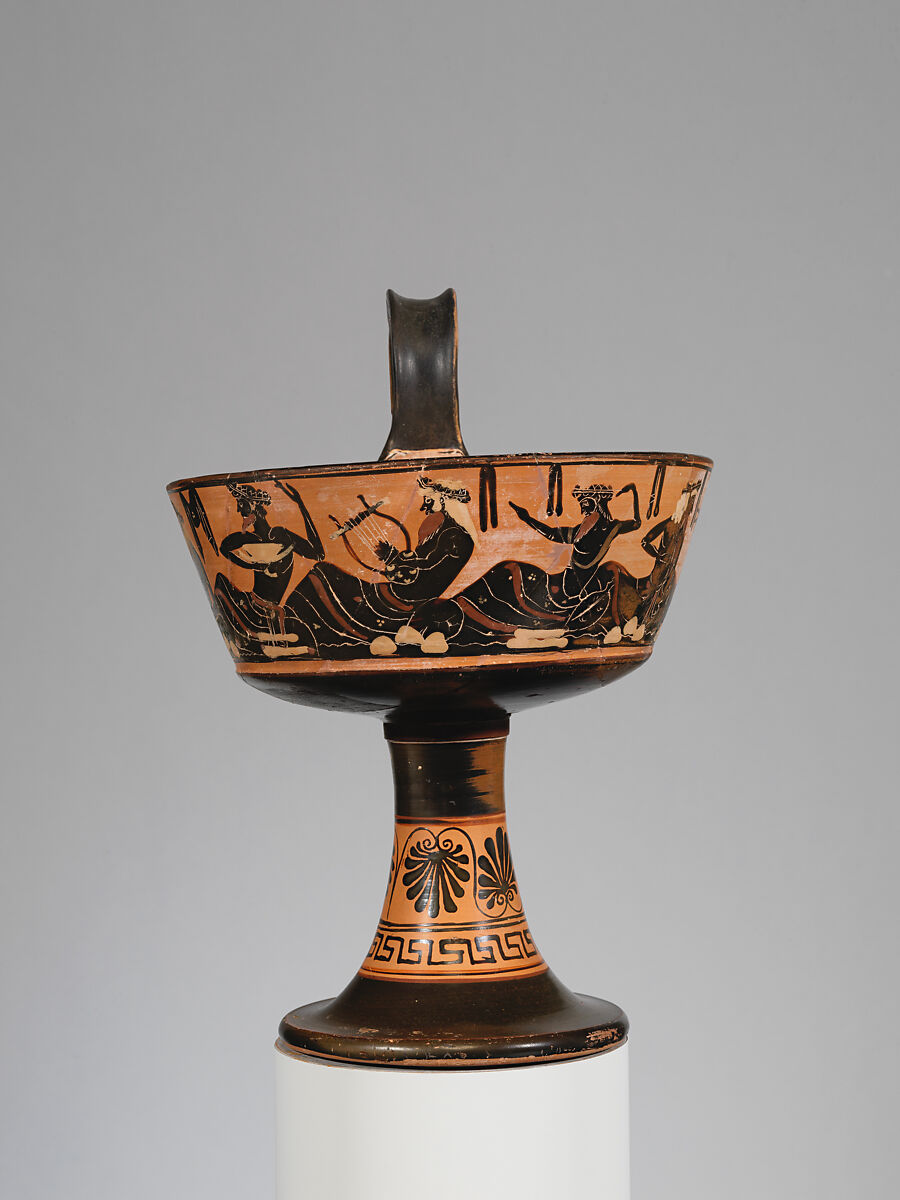 Terracotta one-handled kantharos (drinking cup), Attributed to the Class of the One-handled Kantharoi, Terracotta, Greek, Attic