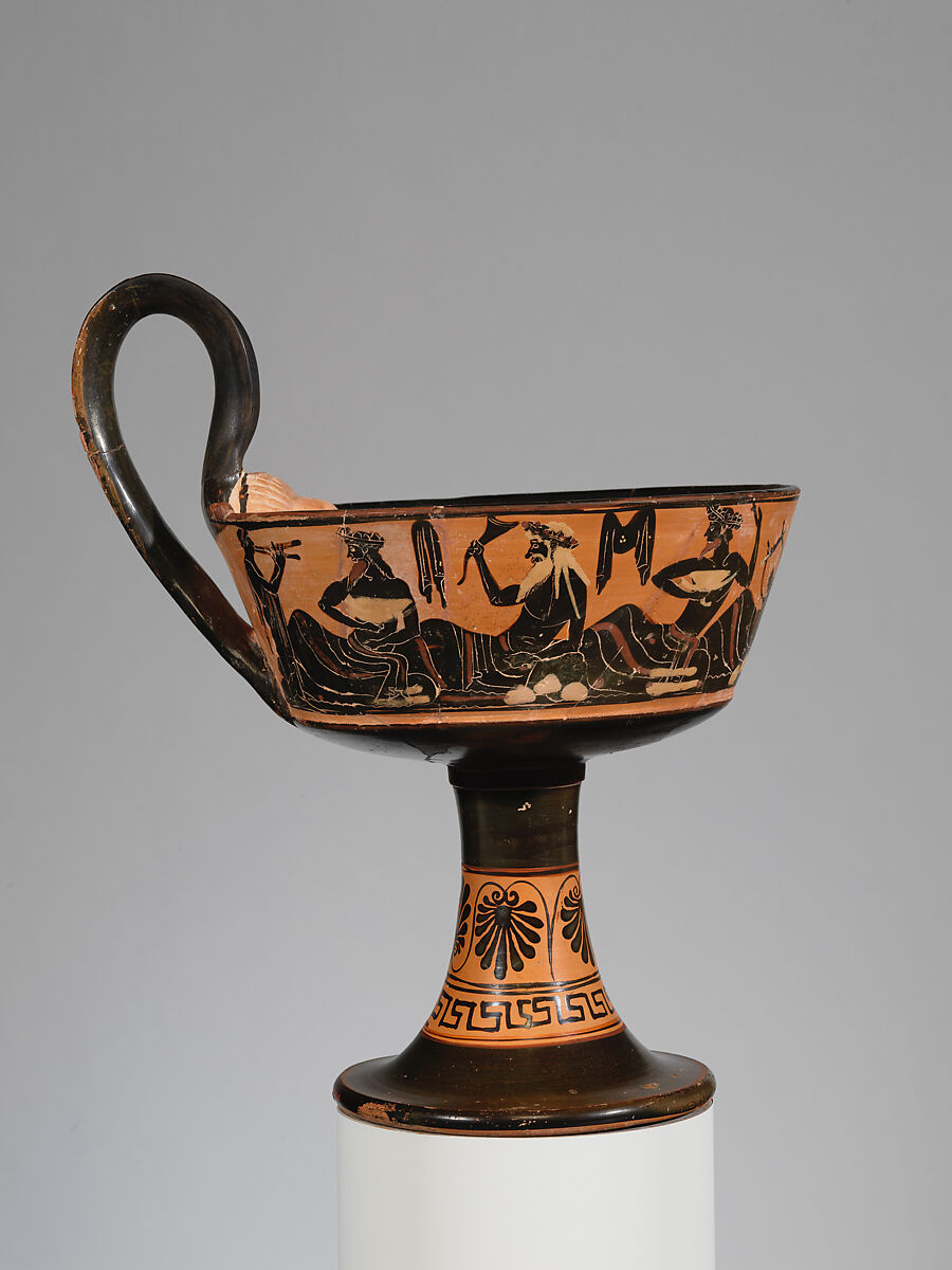 Terracotta one-handled kantharos (drinking cup), Attributed to the Class of the One-handled Kantharoi, Terracotta, Greek, Attic