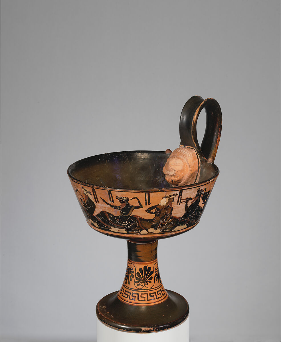 Terracotta one-handled kantharos (drinking cup), Attributed to the Class of the One-handled Kantharoi, Terracotta, Greek, Attic