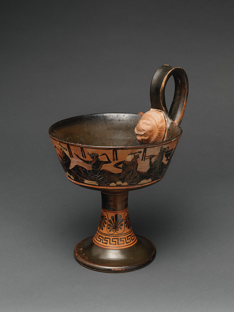 Terracotta one-handled kantharos (drinking cup), Attributed to the Class of the One-handled Kantharoi, Terracotta, Greek, Attic