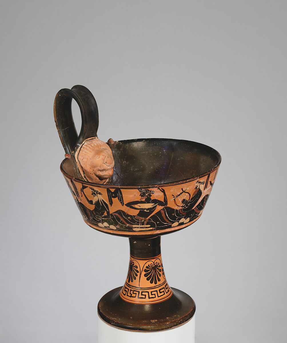 Terracotta one-handled kantharos (drinking cup), Attributed to the Class of the One-handled Kantharoi, Terracotta, Greek, Attic