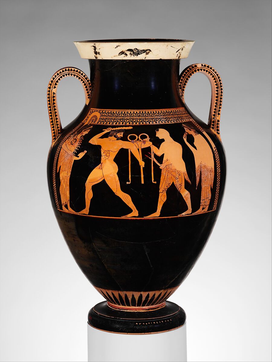 Terracotta amphora (jar), Andokides as potter, Terracotta, Greek, Attic