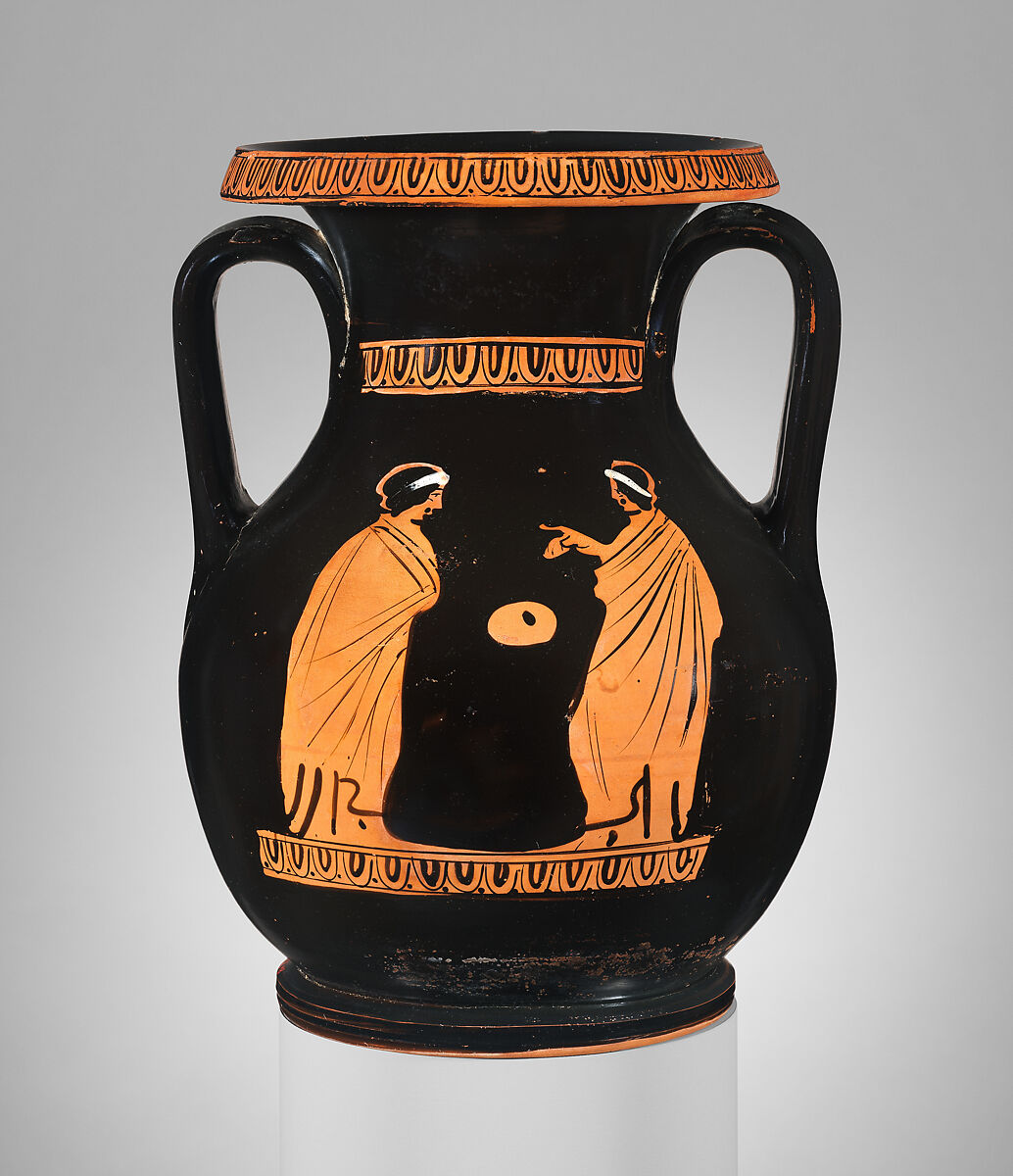 Terracotta pelike (wine jar), Attributed to the Helbig-Reverse Group, Terracotta, Greek, Attic