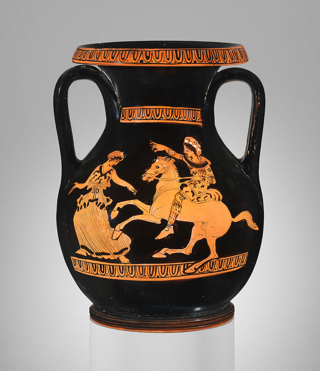 Terracotta pelike (wine jar), Attributed to the Helbig-Reverse Group, Terracotta, Greek, Attic 