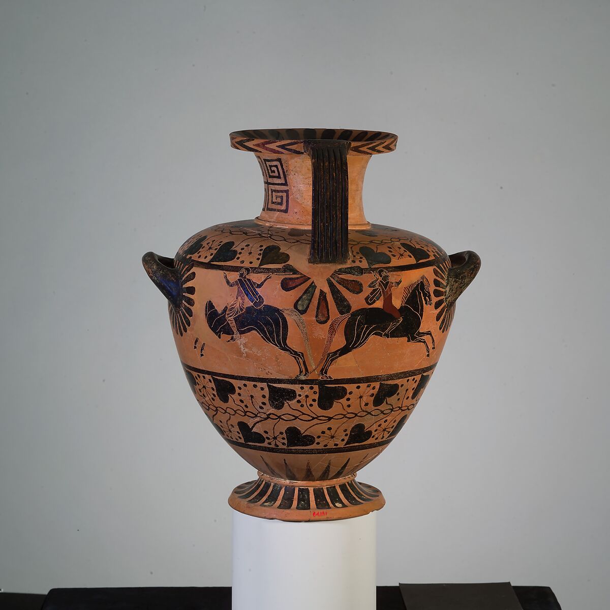 Terracotta hydria (water jar), Attributed to the Eagle Painter, Terracotta, Greek, Caeretan