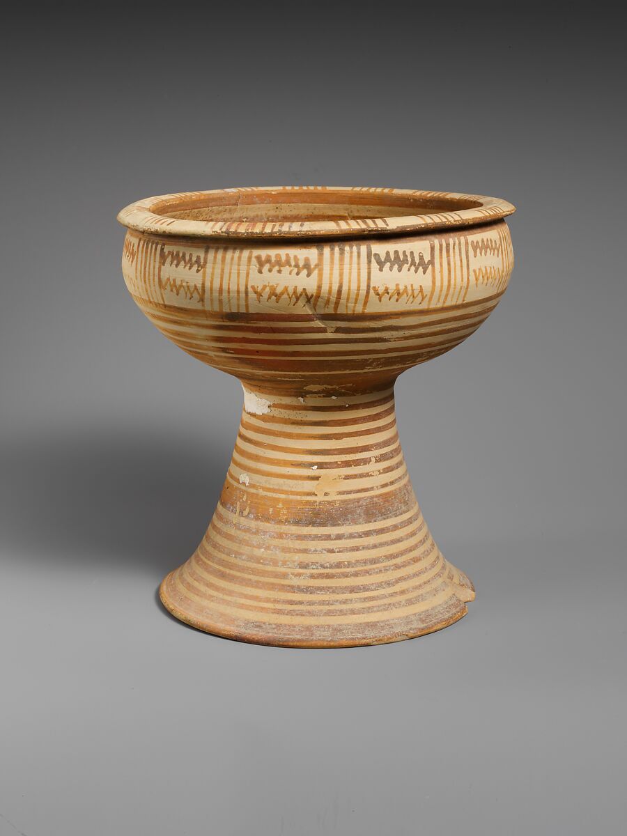 Terracotta footed bowl, Terracotta, Etruscan, Italo-geometric 
