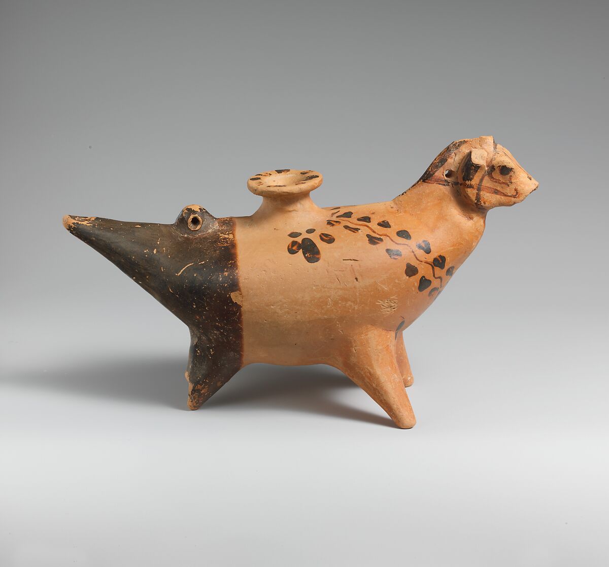 Terracotta vase in the form of a three-legged horse, Terracotta, East Greek 