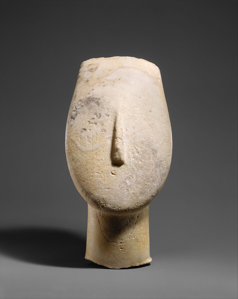 Marble head from the figure of a woman, Marble, Cycladic
