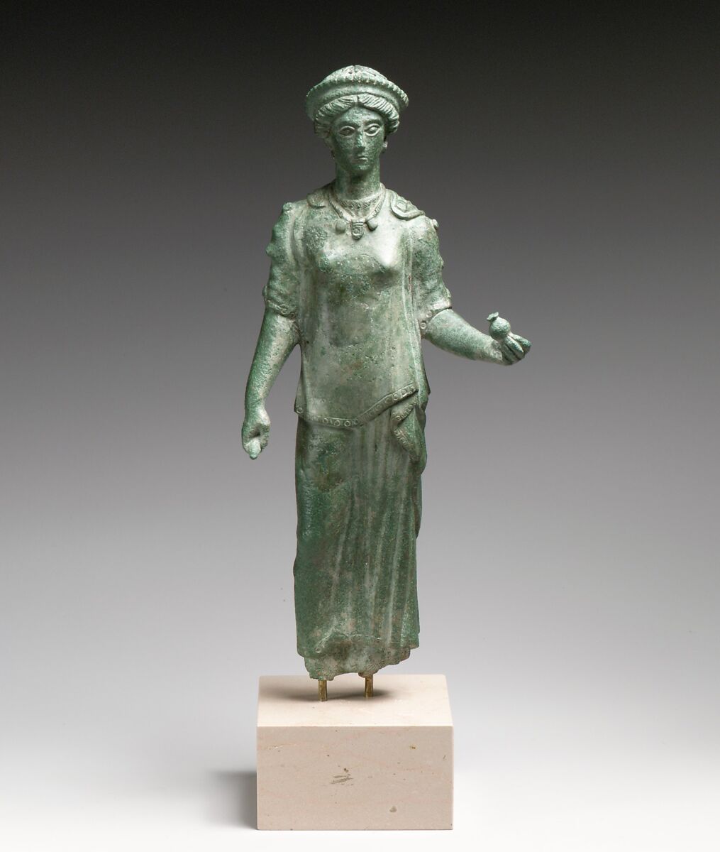 Bronze statuette of a female votary, Bronze, Etruscan