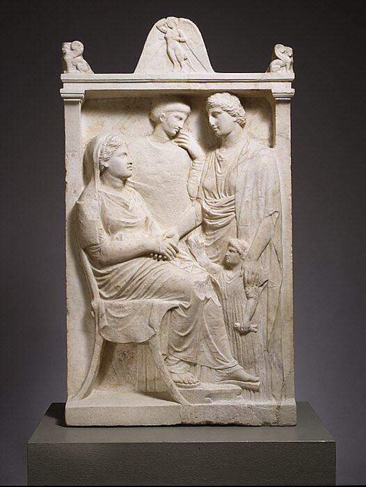 Marble stele (grave marker) of a woman, Marble, Greek, Attic