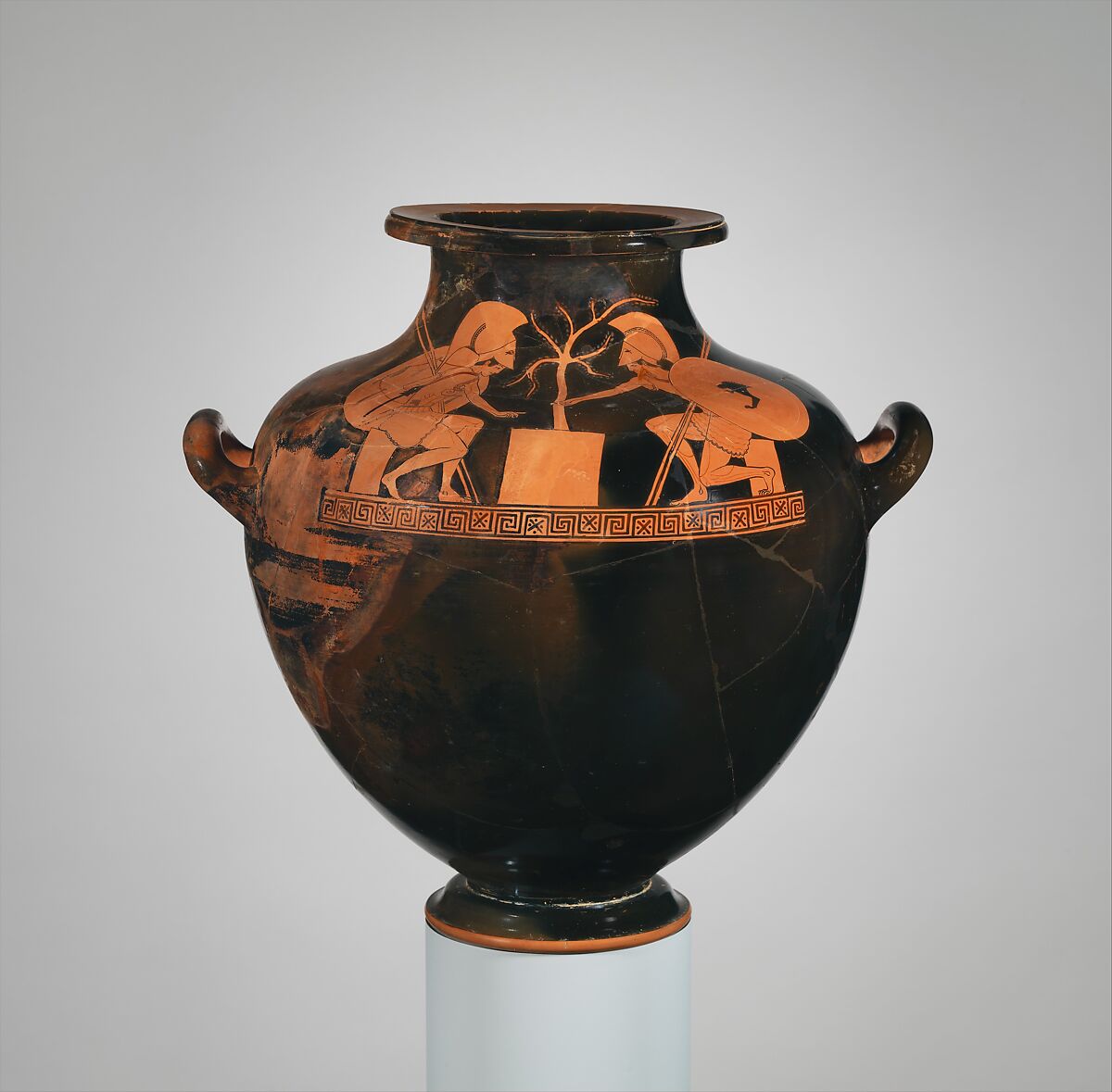 Terracotta hydria: kalpis (water jar), Attributed to the Berlin Painter, Terracotta, Greek, Attic 