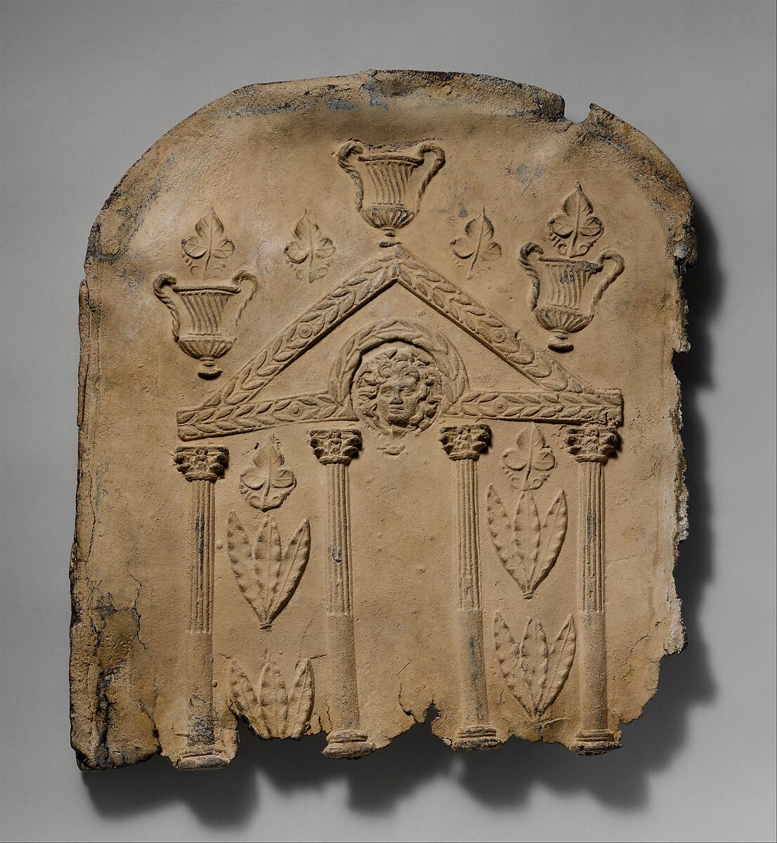 Lid and end panels of a lead sarcophagus