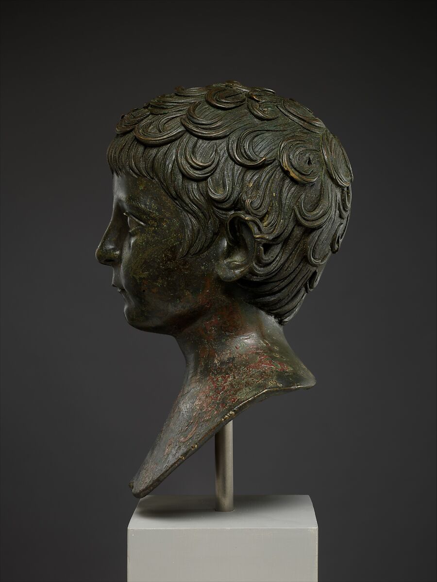 Bronze portrait bust of a young boy, Bronze, silver, Roman