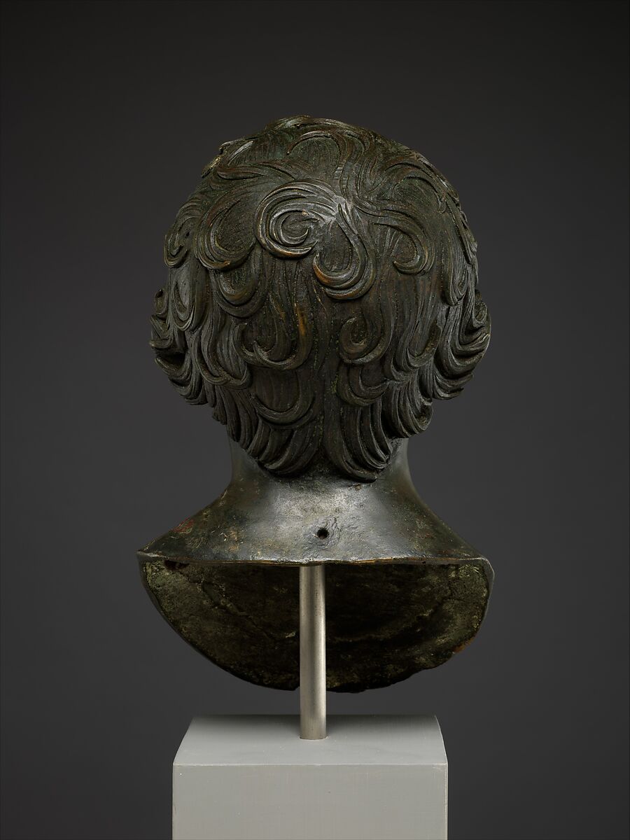 Bronze portrait bust of a young boy, Bronze, silver, Roman