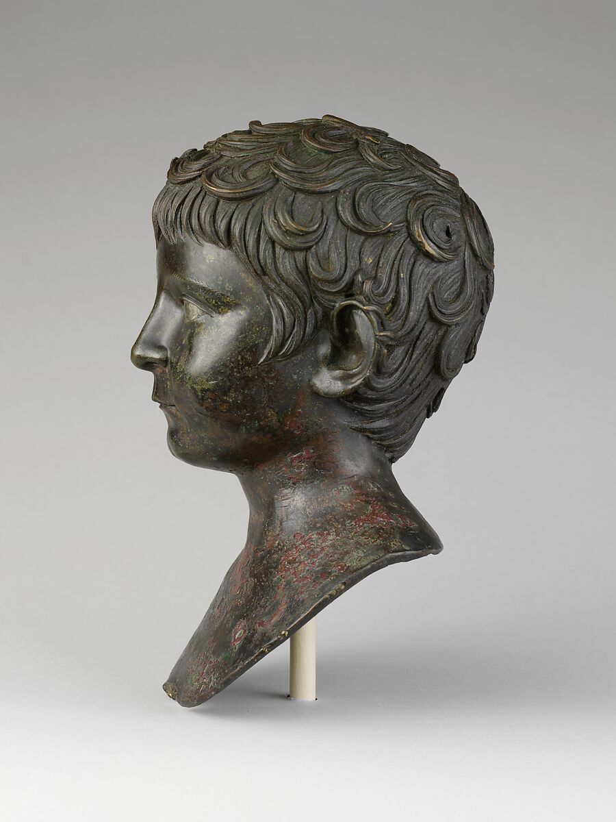 Bronze portrait bust of a young boy, Bronze, silver, Roman