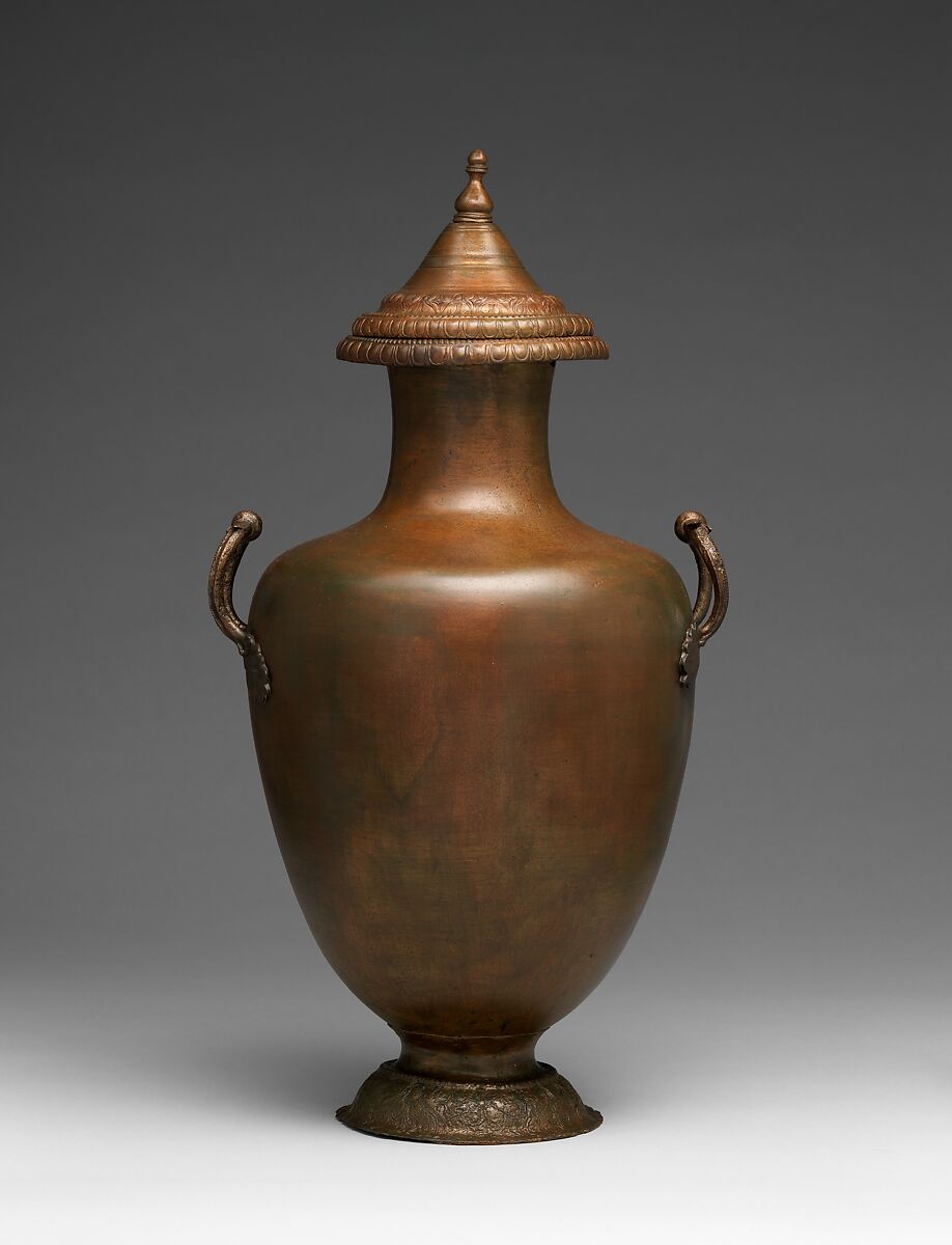 Bronze hydria (water jar) with lid, Bronze, Greek 