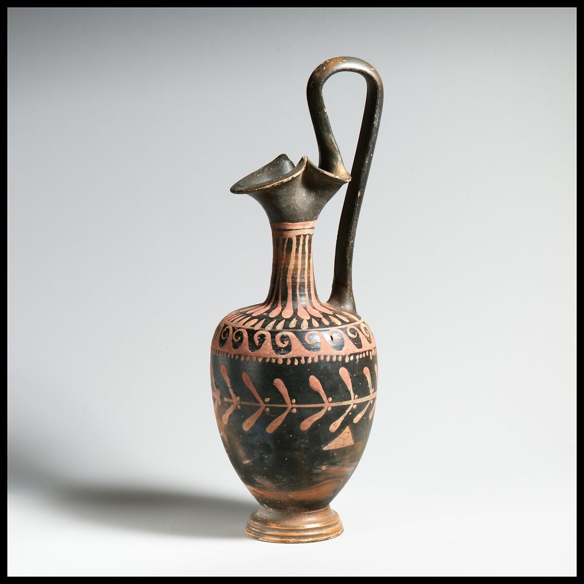 Terracotta oinochoe (jug), Terracotta, Greek, South Italian 
