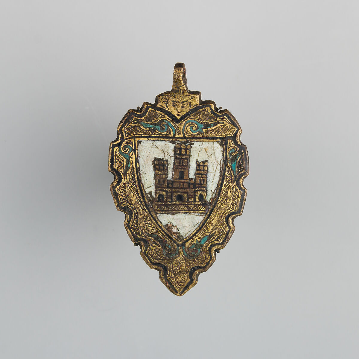 Badge or Harness Pendant, Copper, gold, enamel, Spanish 