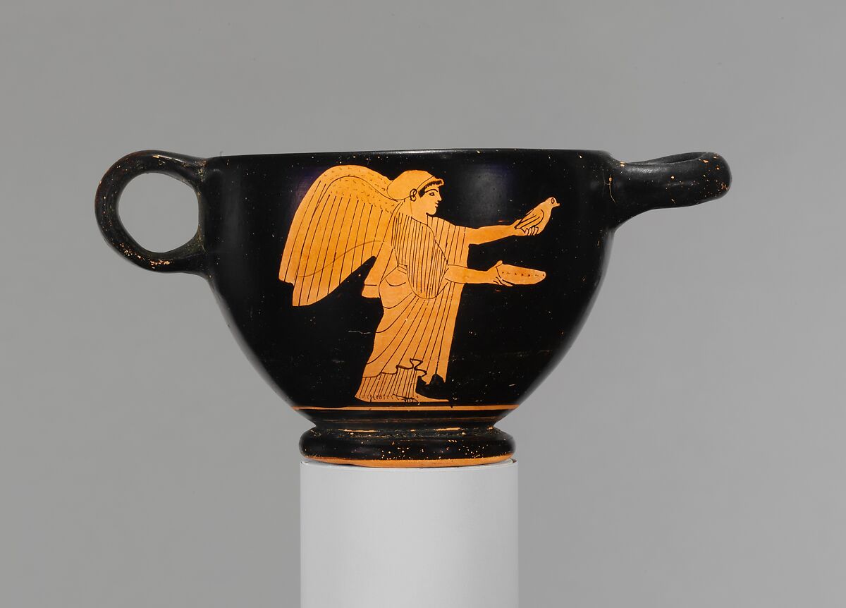 Terracotta skyphos (deep drinking cup), Terracotta, Greek, Attic 