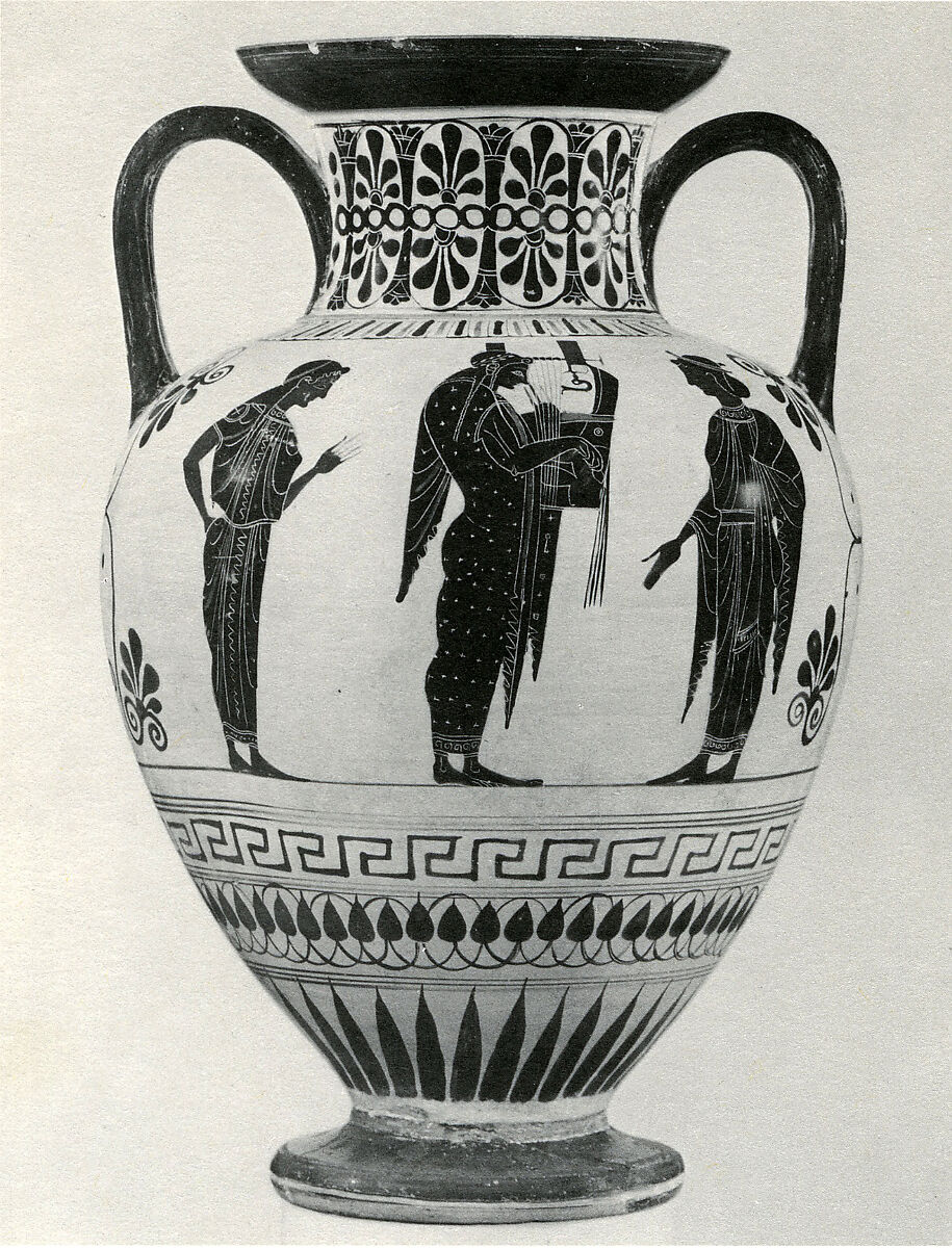 Neck-amphora, Attributed to the Pasikles Painter, Terracotta, Greek, Attic