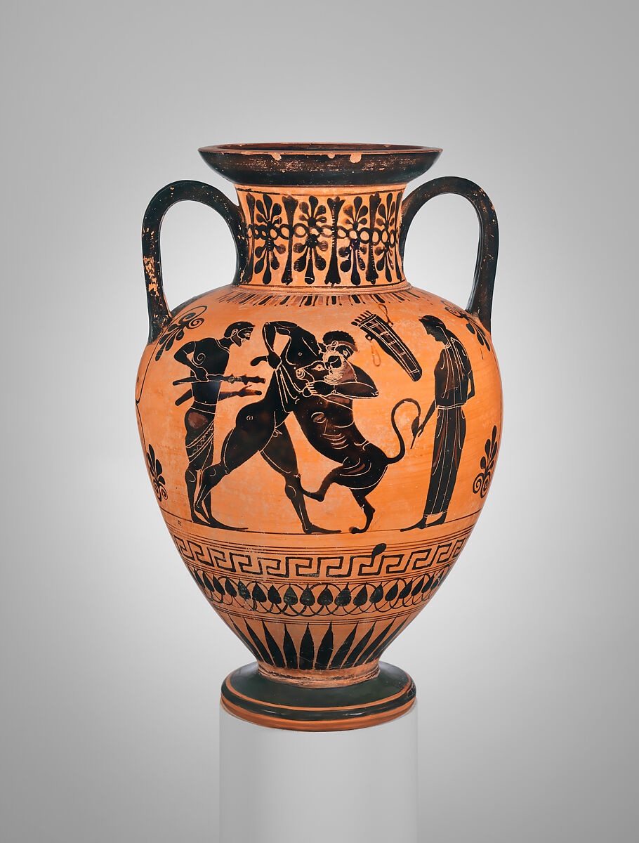 Neck-amphora, Attributed to the Pasikles Painter, Terracotta, Greek, Attic