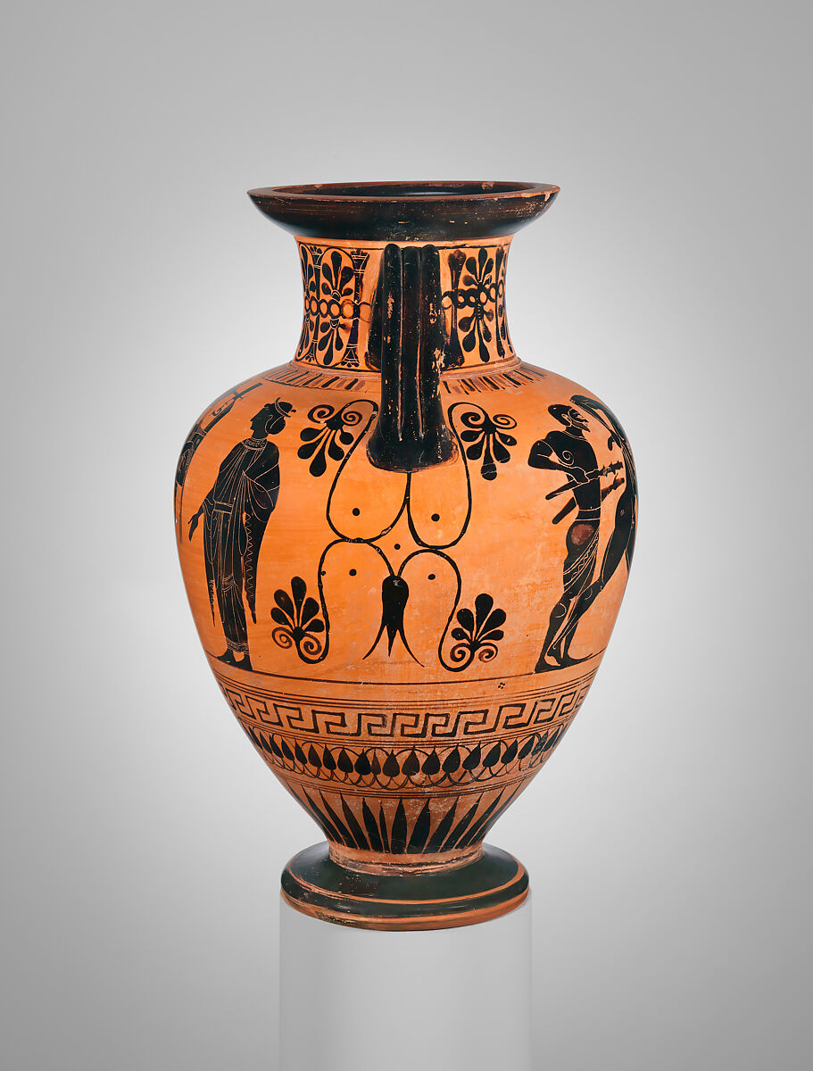 Neck-amphora, Attributed to the Pasikles Painter, Terracotta, Greek, Attic