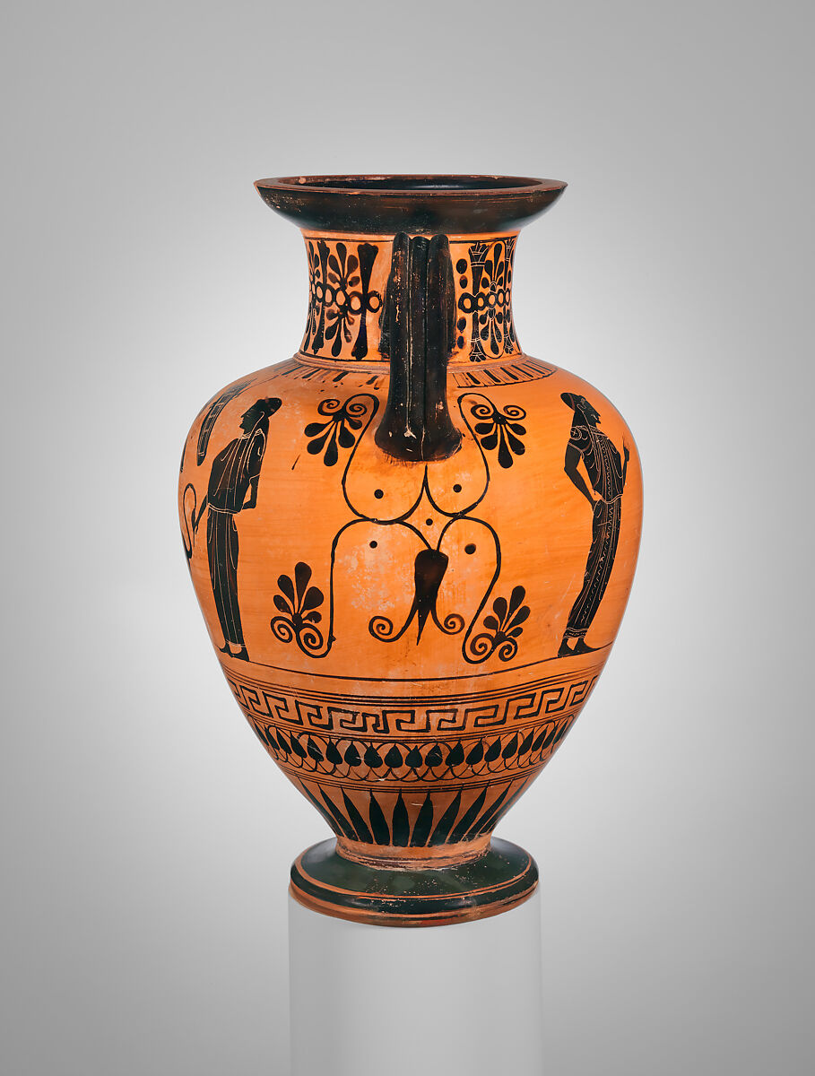 Neck-amphora, Attributed to the Pasikles Painter, Terracotta, Greek, Attic