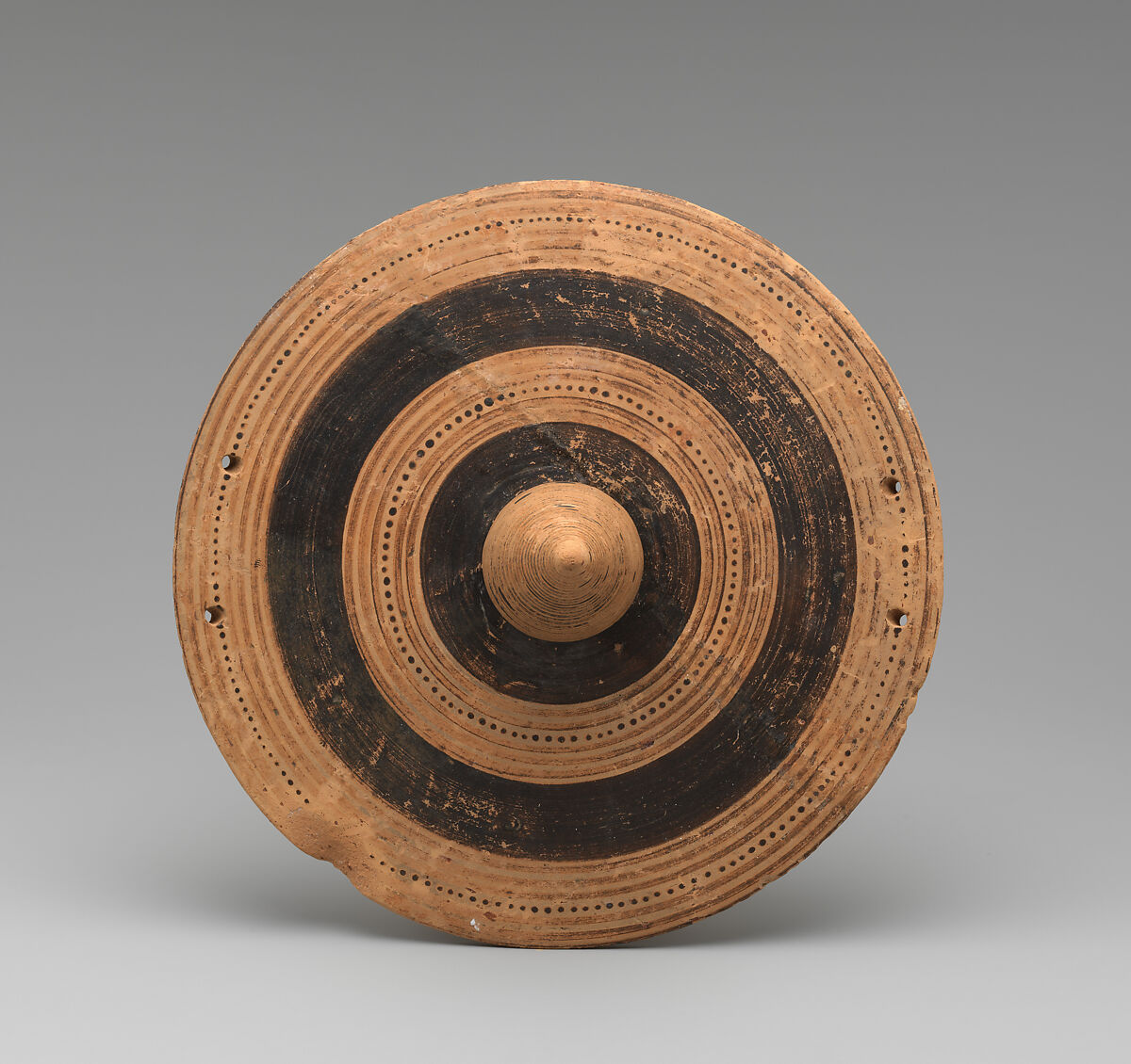 Terracotta pyxis (box with lid), Terracotta, Greek, Attic
