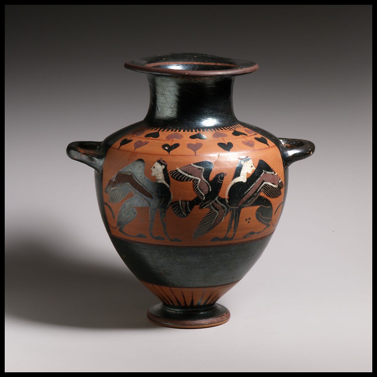 Terracotta hydria (water jar), Terracotta, Greek, Euboean 