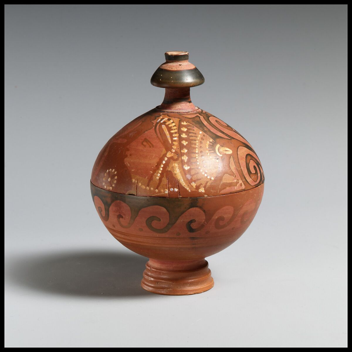 Pyxis, Attributed to the Kantharos Group, Terracotta, Greek, South Italian, Apulian 