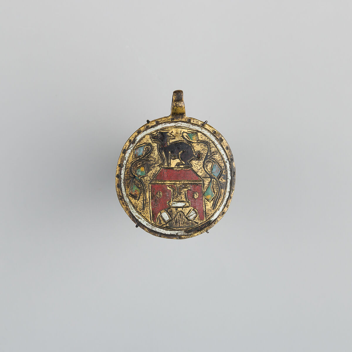 Badge or Harness Pendant, Copper, gold, enamel, Spanish 