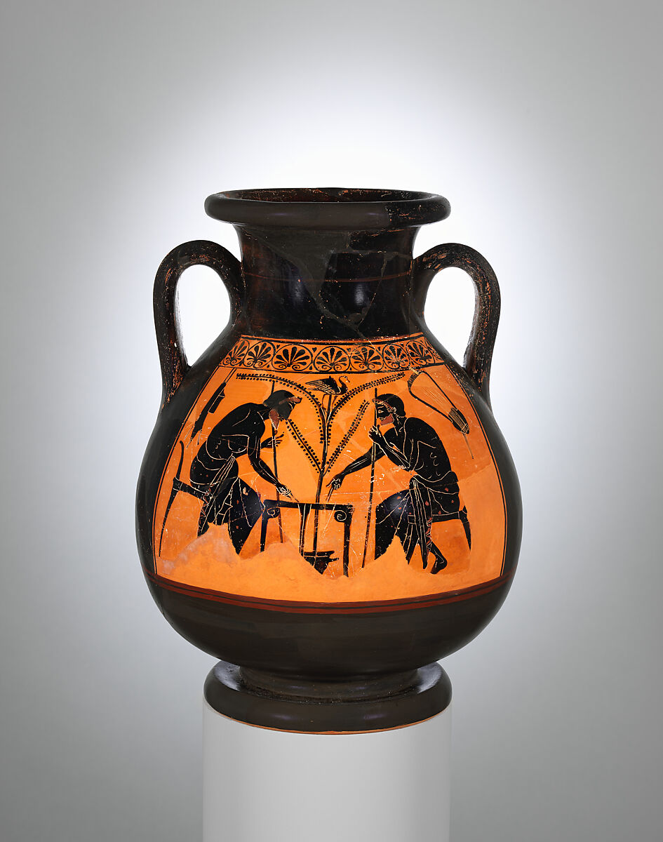 Terracotta pelike (wine jar), Attributed to the Plousios Painter, Terracotta, Greek, Attic 