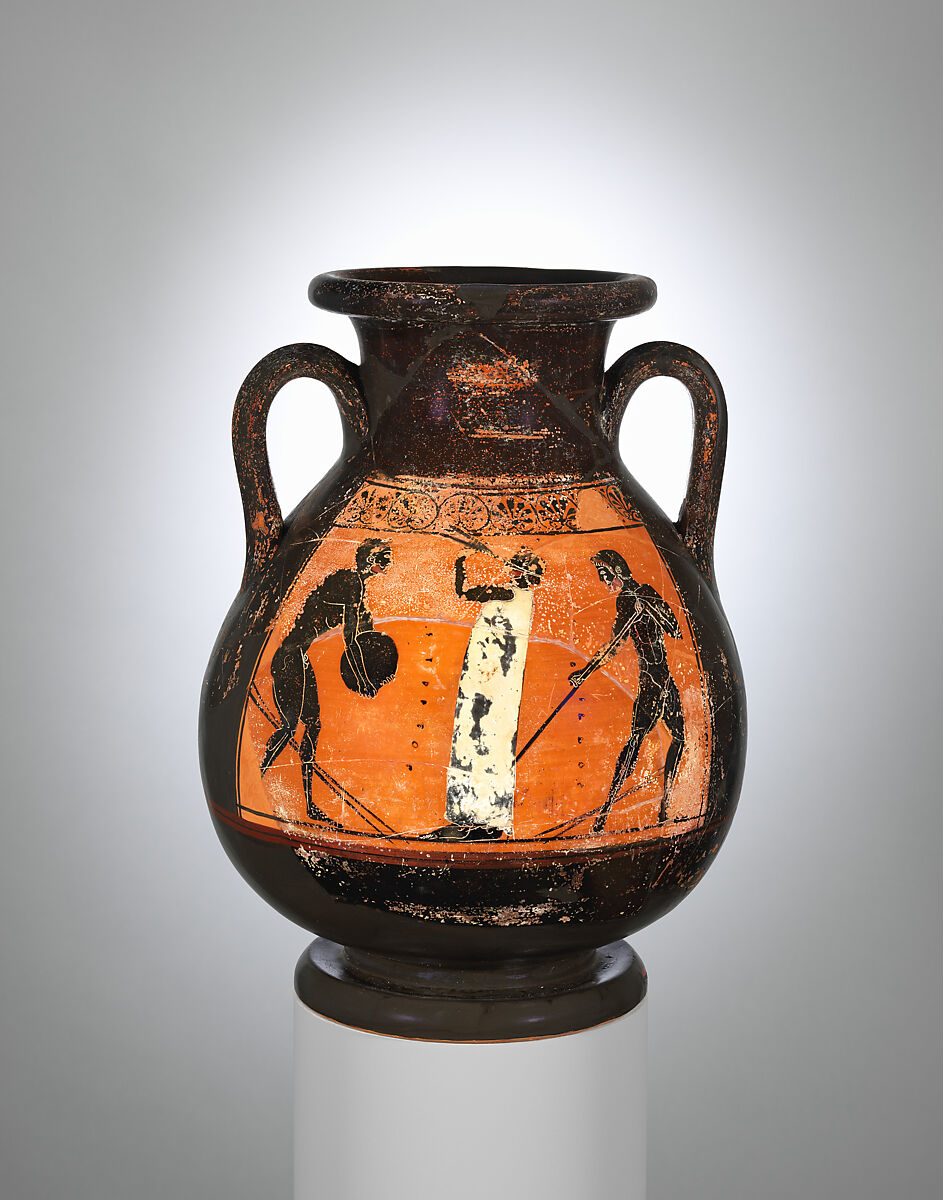 Terracotta pelike (wine jar), Attributed to the Plousios Painter, Terracotta, Greek, Attic