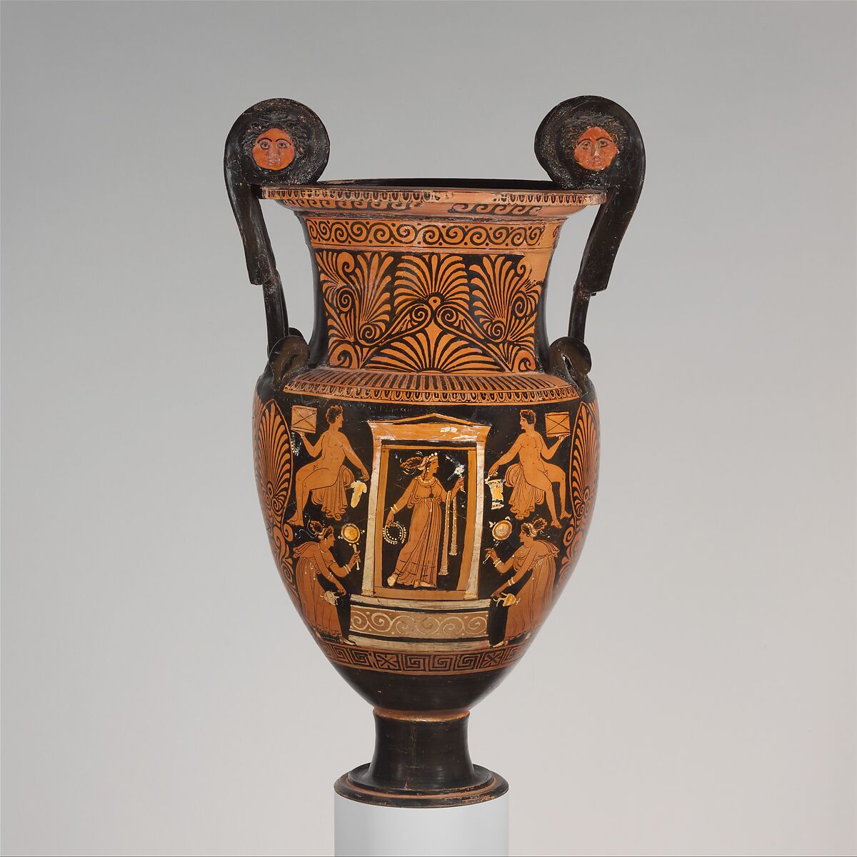 Terracotta volute-krater (mixing bowl), Attributed to the Baltimore Painter, Terracotta, Greek, South Italian, Apulian