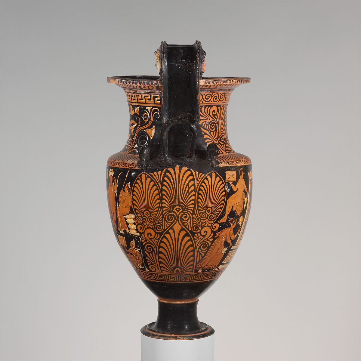Terracotta volute-krater (mixing bowl), Attributed to the Baltimore Painter, Terracotta, Greek, South Italian, Apulian