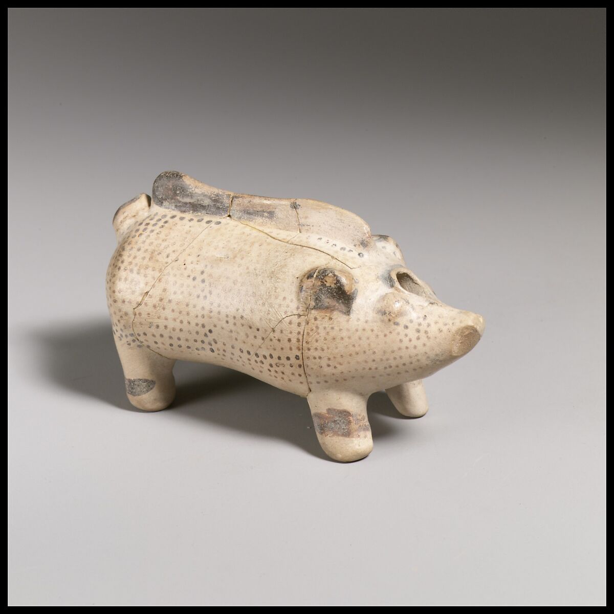 Terracotta vase in the form of a pig, Terracotta, Greek, probably Corinthian 