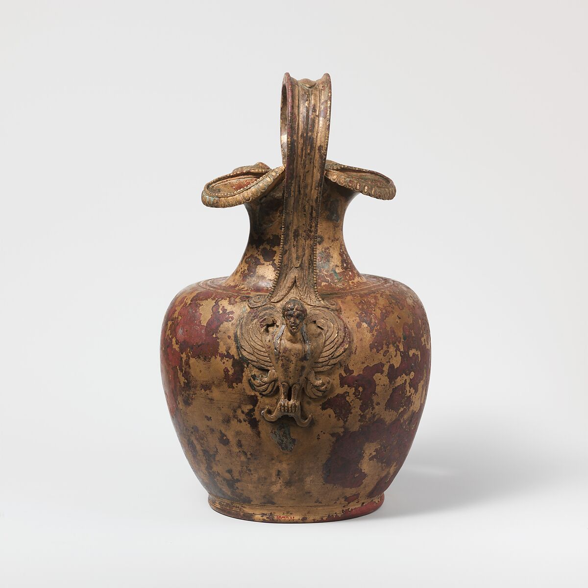 Bronze oinochoe (jug), Bronze, silver, Greek