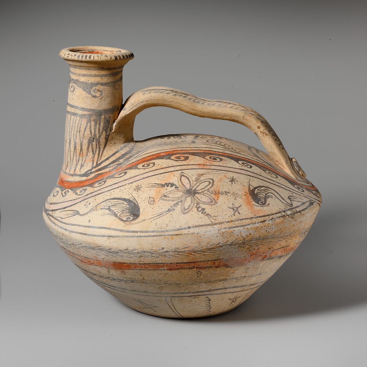 Terracotta askos (flask with a spout and handle over the top), Terracotta, Native Italian, Daunian, Canosan 