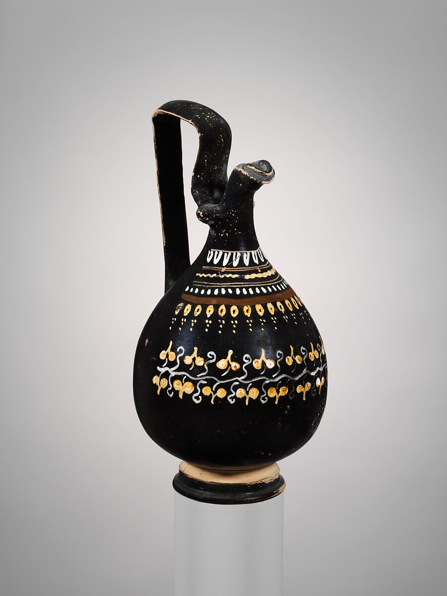 Terracotta oinochoe (jug), Attributed to the Knudsen Group, Terracotta, Greek, South Italian, Apulian, Canosan 