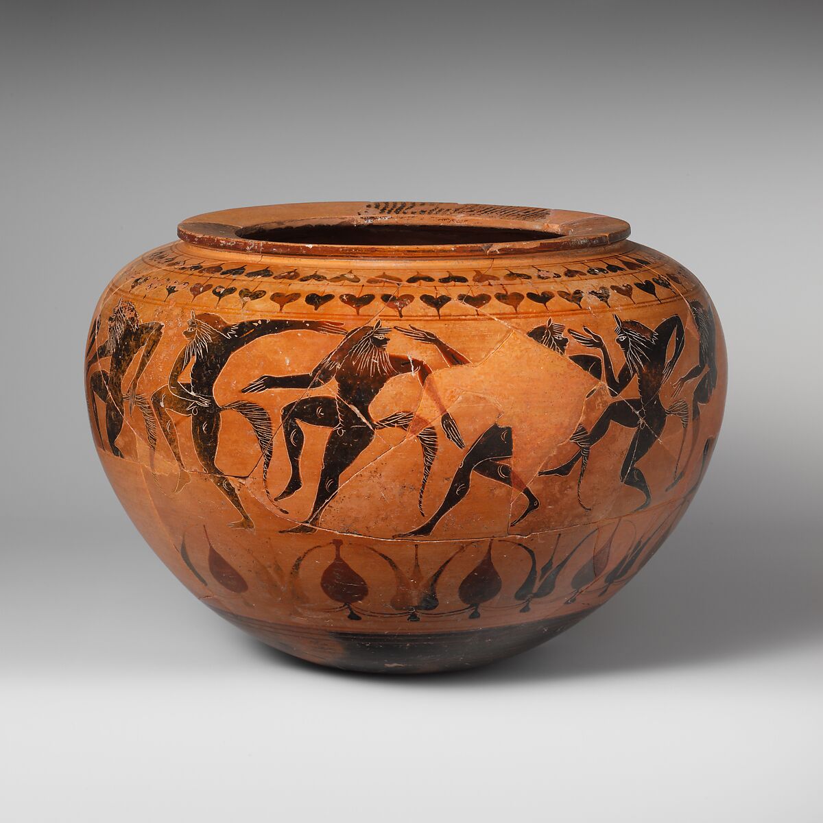 Terracotta dinos (deep round-bottomed bowl), Attributed to the Group of the Campana Dinoi, Ribbon Painter, Terracotta, Etruscan 