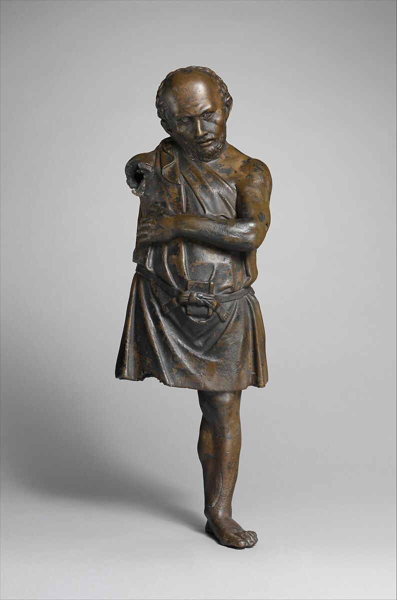 Bronze statuette of an artisan with silver eyes, Bronze, silver, Greek 