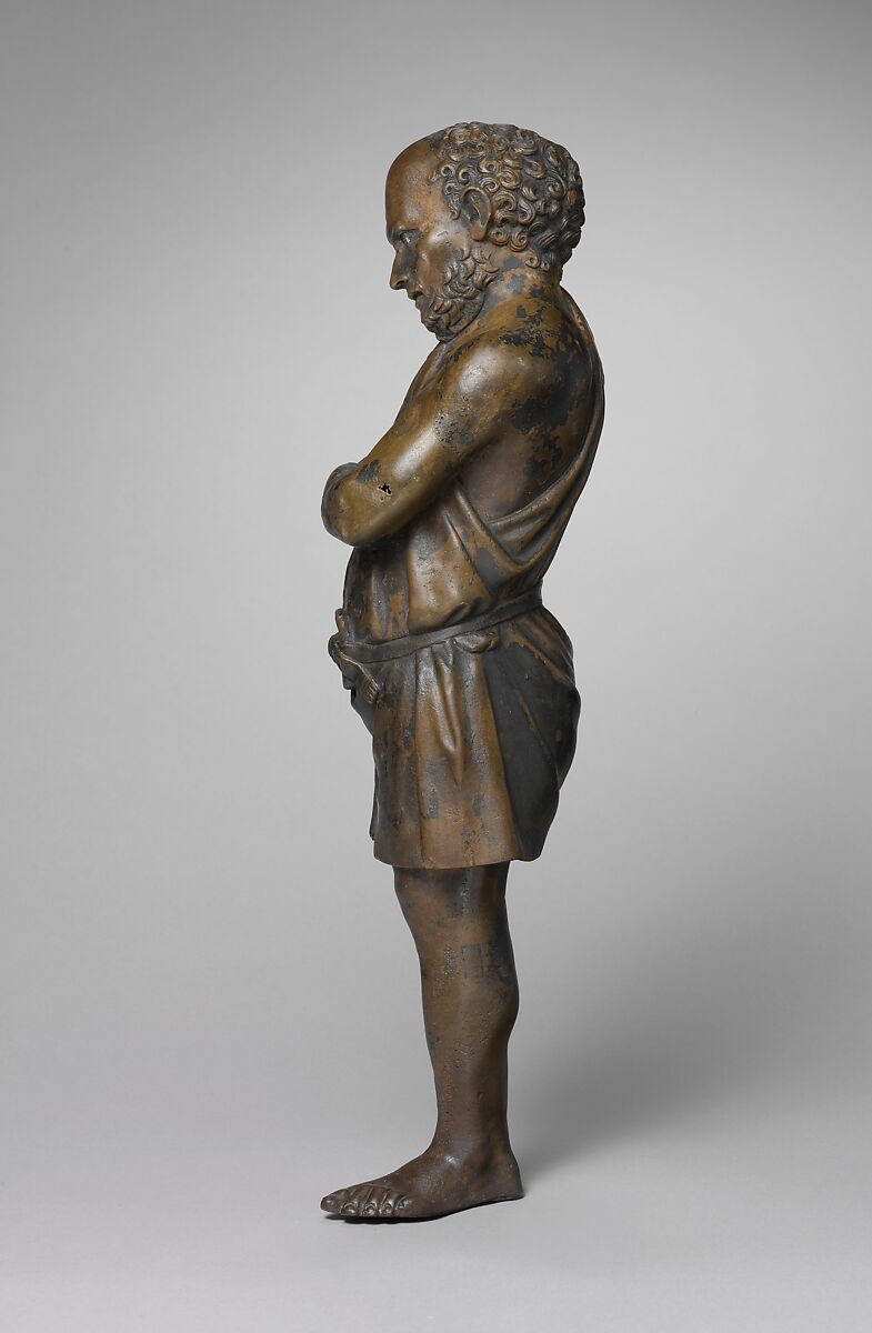 Bronze statuette of an artisan with silver eyes, Bronze, silver, Greek
