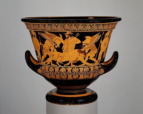 Terracotta calyx-krater (bowl for mixing wine and water), Signed by Euxitheos as potter, Terracotta, Greek, Attic 