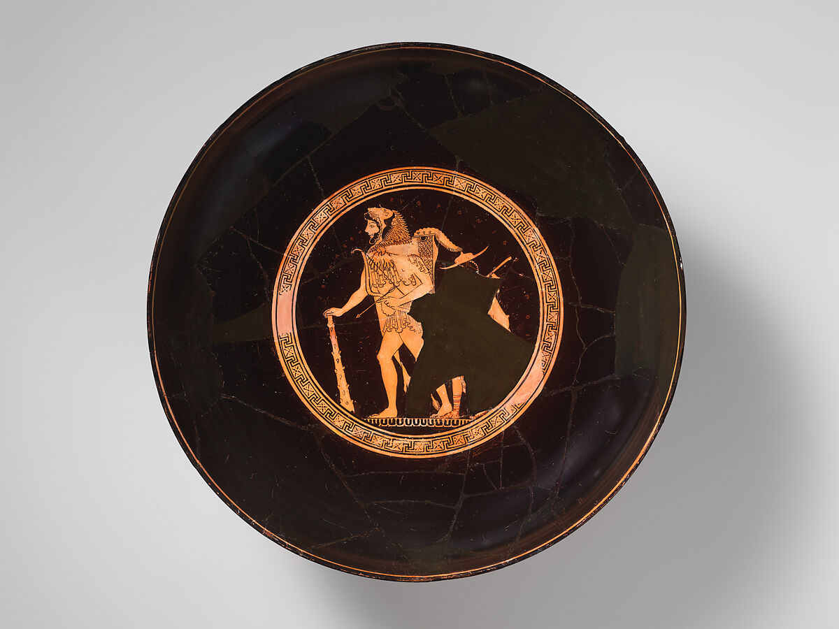 Two fragments of a terracotta kylix, join 12.231.2, Attributed to Onesimos as painter, Terracotta, Greek, Attic