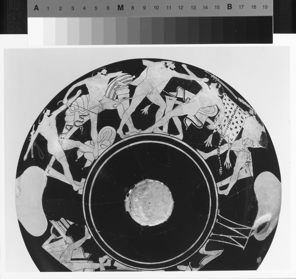 Two fragments of a terracotta kylix, join 12.231.2, Attributed to Onesimos as painter, Terracotta, Greek, Attic 