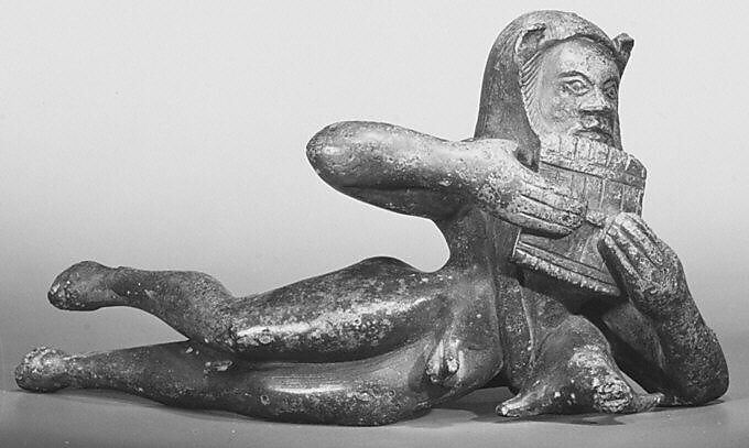Bronze statuette of a reclining satyr, Bronze, Etruscan