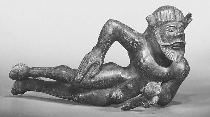 Bronze statuette of a reclining satyr, Bronze, Etruscan