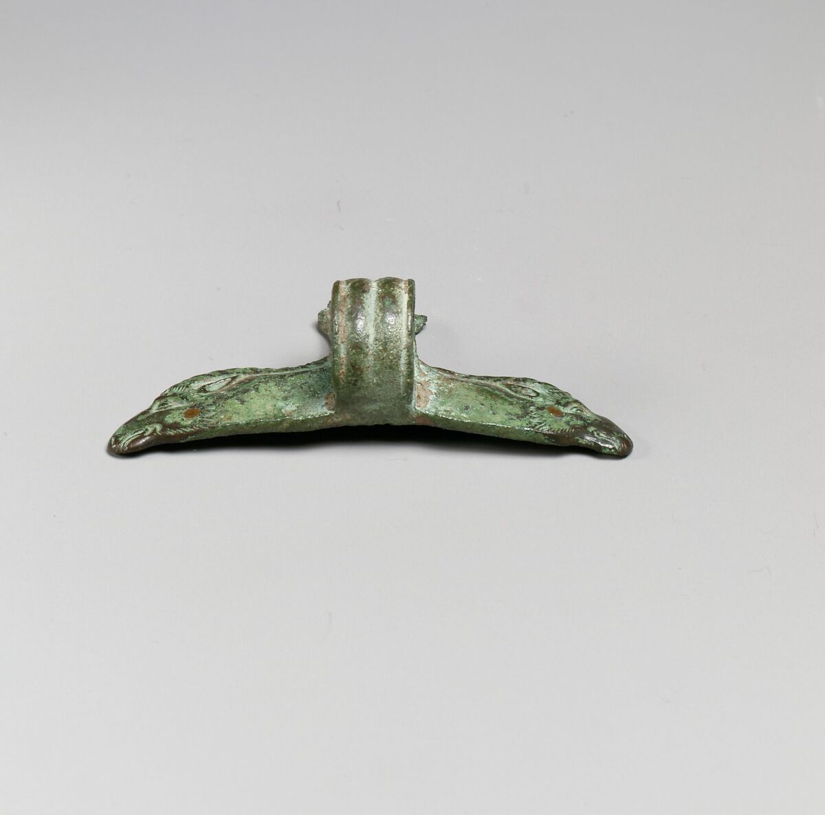 Bronze handle attachment with antelope heads, Bronze, Greek 